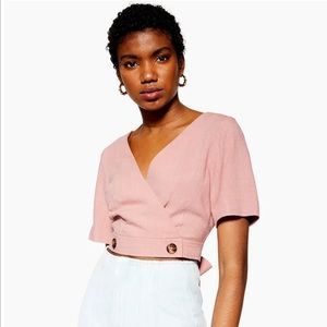 Topshop Linen Wrap Front Blouse